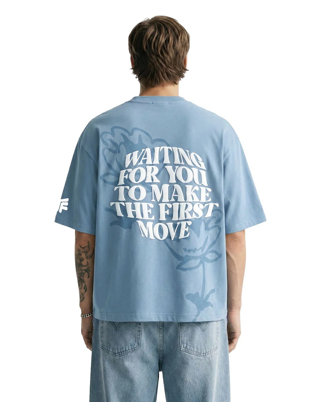 Clostar Oversized Graphic Print T-Shirt – Sky Blue Cotton Relaxed Fit