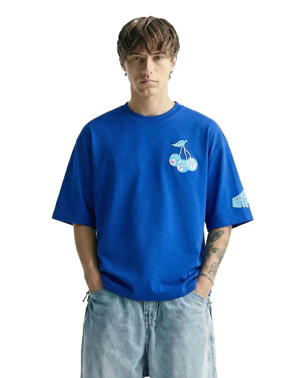 Clostar Oversized Cherry Graphic T-Shirt – Royal Blue Premium Cotton Relaxed Fit