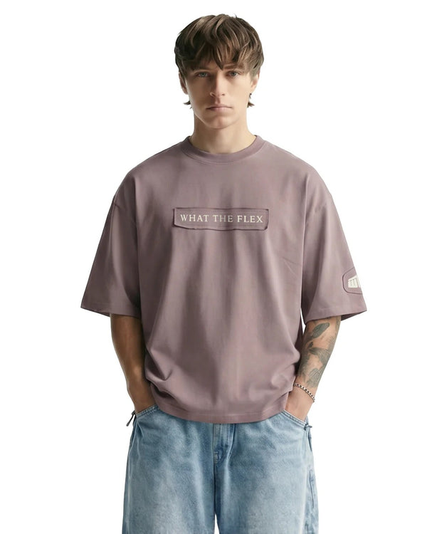 Clostar Oversized Typography Print T-Shirt – Mauve Premium Cotton Relaxed Fit