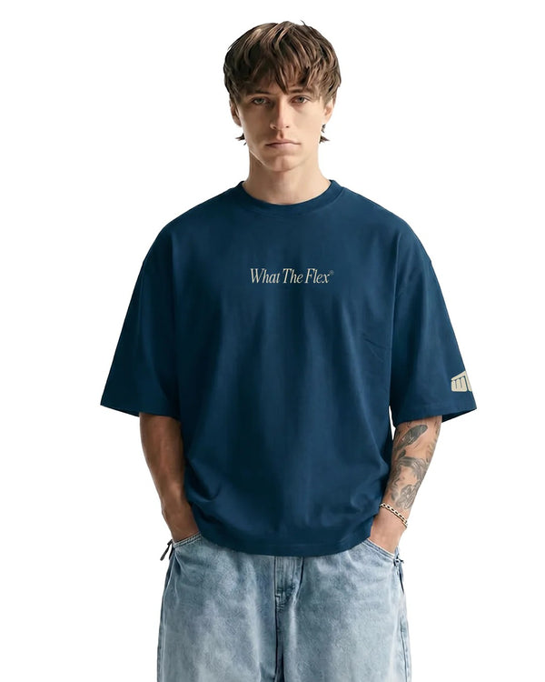 Clostar Oversized Typography Print T-Shirt – Navy Blue Premium Cotton Relaxed Fit