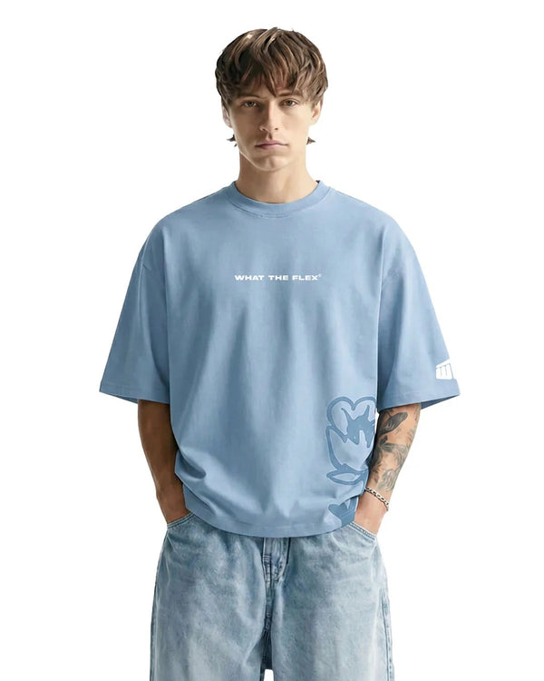 Clostar Oversized Graphic Print T-Shirt – Sky Blue Cotton Relaxed Fit