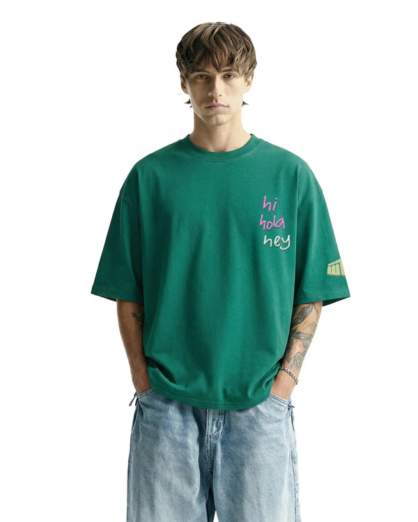 Clostar Oversized Typography Graphic T-Shirt – Emerald Green Premium Cotton Relaxed Fit